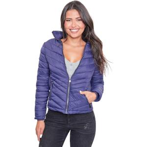 YMI Women's Junior Full Length Puffer Jacket with Detachable Sherpa Hood (Medium, Navy)