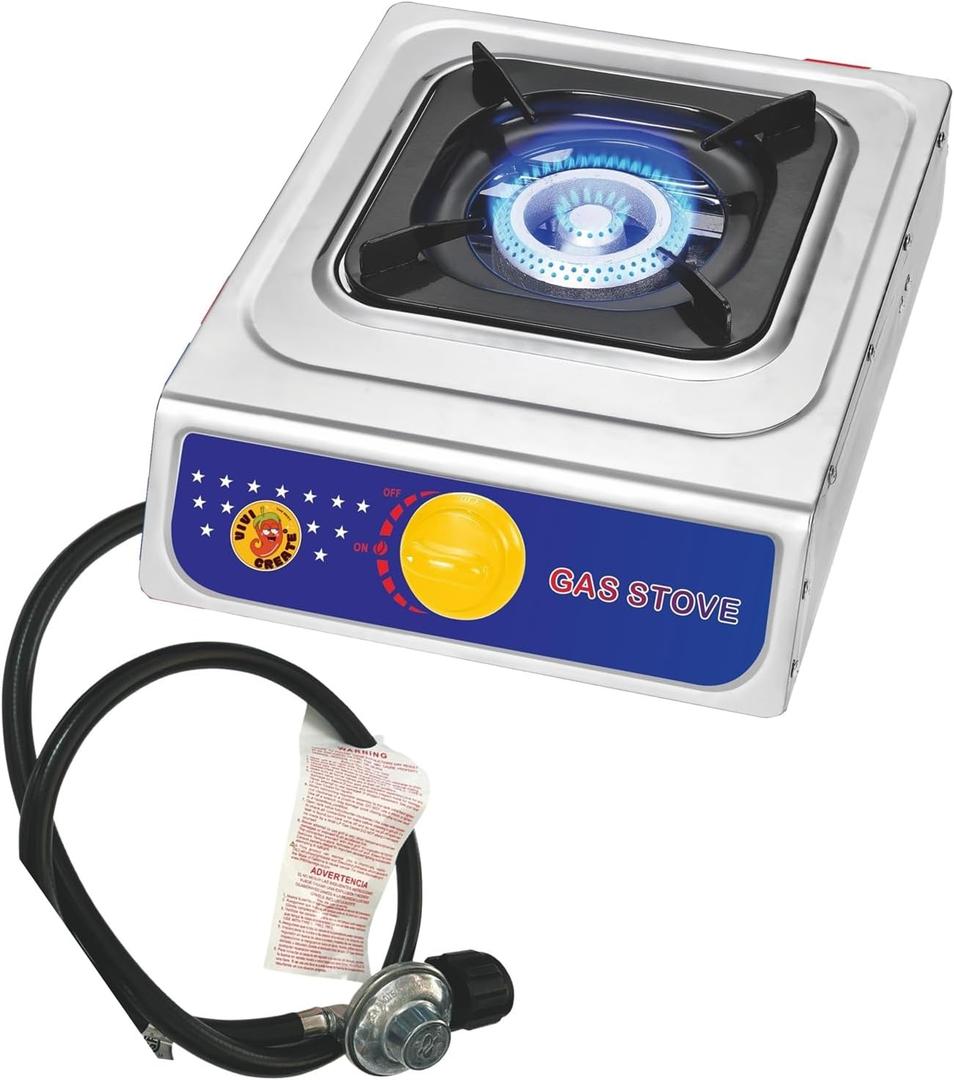 Vivicreate Propane Gas Stove 10000 BTU Single Burner Stainless Steel Cooktop Portable Outdoor Cooking with Regulator for Camping BBQ Patio Picnic