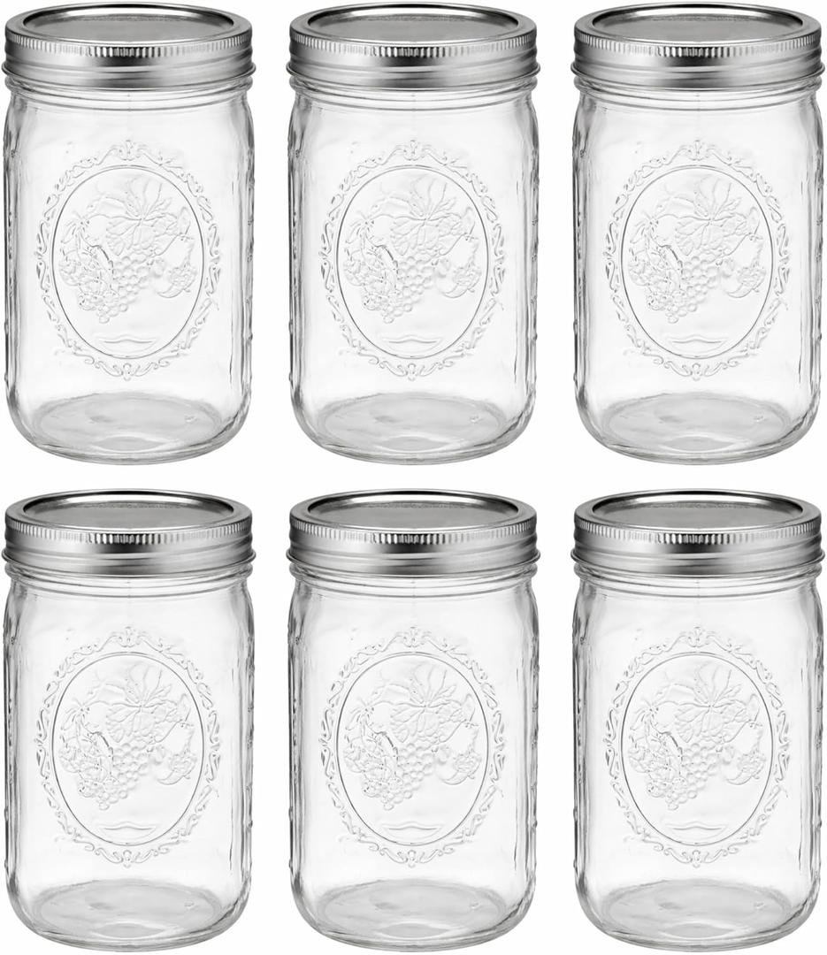 Wide Mouth 32 oz Mason Jars with Lids and Bands - 6 Pack - Packed in North Mountain Supply ImpactGuard Box - BPA-Free, Made in the USA for Canning, Freezing, Storing, and More