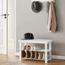 SONGMICS Shoe Rack Bench, 3-Tier Bamboo Shoe Storage Organizer, Entryway Bench, Holds Up to 286 lb, 11.3 x 27.6 x 17.8 Inches, for Entryway Bathroom Bedroom, Cloud White ULBS004W01
