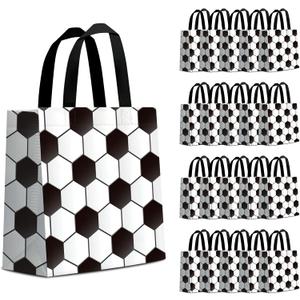KERINGO 24 PCS Soccer Gift Bags with Handle Soccer Ball Party Supplies Reusable Goodie Bags Non Woven Birthday Party Supplies Goody Bag for Boys Girls