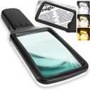 15X Magnifying Glass with Light for Reading, Real Glass Lens, 3 Color Modes Dimmable, LED Lighted Handheld Page Magnifier for Reading Small Prints, Seniors Low Vision Macular Degeneration