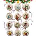 12 Pcs Christmas Embroidery Kit,Hand Embroidered Christmas Ornament Kit,Cross Stitch Kits - DIY Embroidery Kit for Adults Beginners with Easy Instructions(Green)