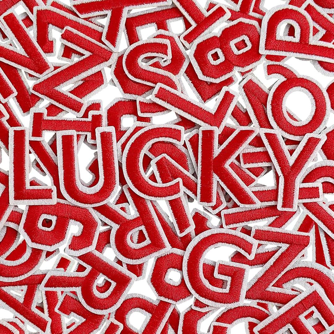 72Pcs Iron on Letters and Numbers Patches, Letter Patches Alphabet Embroidered Patch A-Z, Numbers 0-9 Applique for Clothes, Hat, Socks, Jeans, Jerseys, DIY Accessories - Red