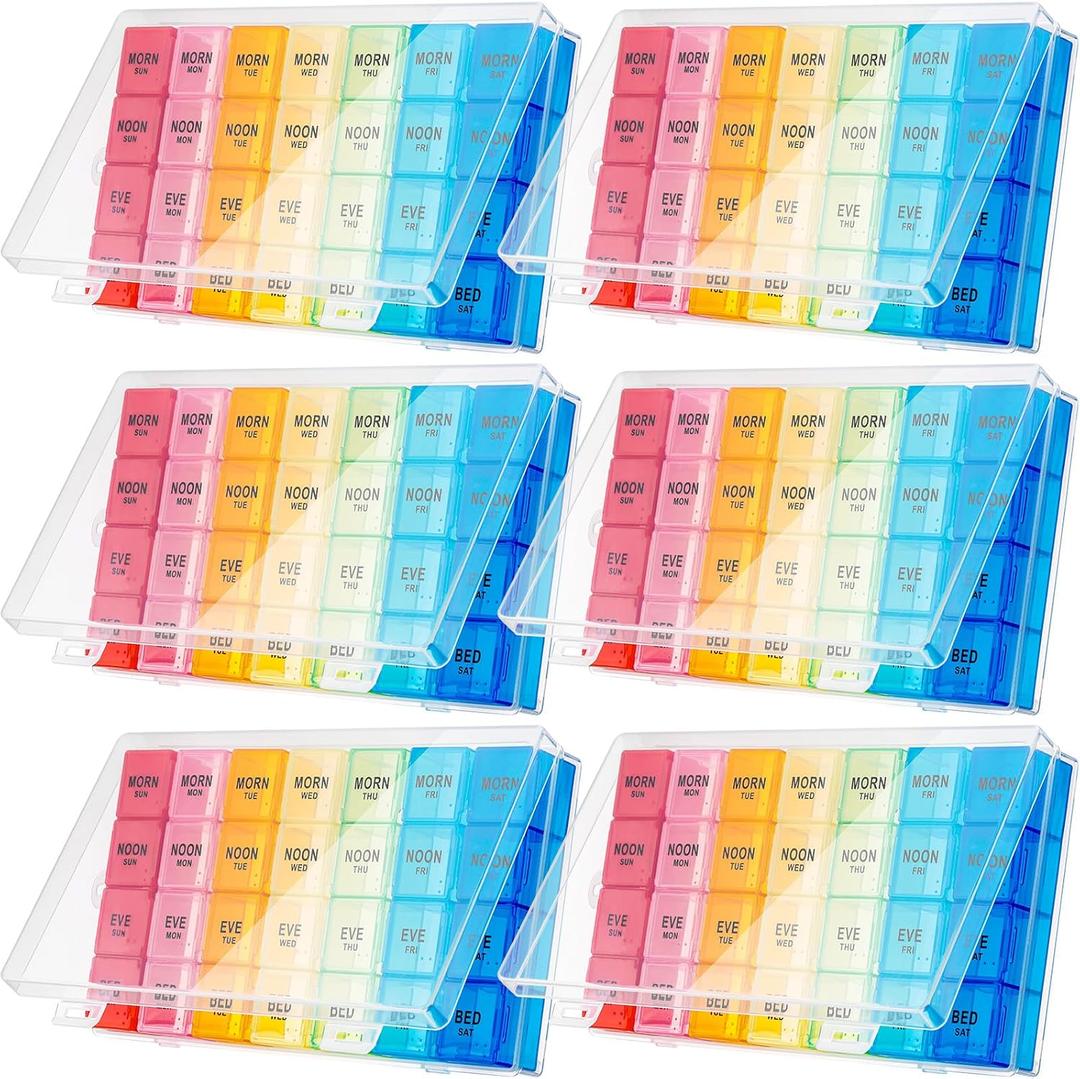 Hsei 6 Pack Weekly Pill Organizer Box 4 Times a Day 7 Day Waterproof Pill Case Big Medication Box Travel Daily Container for Vitamins Fish Oil Supplements