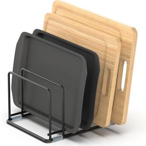 Cutting Board Organizer, Kitchen Cabinet Organizer, Divided Rack with 5 Slots for Baking Trays, Cutting Boards - Cookie sheet Organizer Inside Cabinet, Baking Sheets Holder (medium)