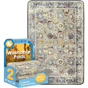 SCLOSE Washable Pee Pads for Dogs 2 Pack, 36" x 24" Reusable Puppy Pads Waterproof, Super Absorbent Dog Rugs, Leakproof, Dog Crate Pad, Playpen Mat, Whelping Pads, Vintage