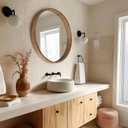 36" Bathroom Mirror, Round Wall Mirror with Wood Frame, Farmhouse Mirrors for Wall Decor, Wall-Mounted Mirrors for Bedroom, Living Room, Brown