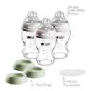 Tommee Tippee Natural Start 9 oz Glass Baby Bottles, Self Sterilizing, BPA & Phthalates Free, 0+ Months, Slow Flow Breast-Like Nipple for a Natural Latch, Travel Jar Lids, Cup Rings, Pack of 3