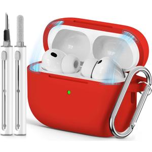Ljusmicker for AirPods Pro 3 Case 2025 with Cleaner Kit,Soft Silicone Protective Cover for Apple AirPods Pro 3rd Generation Cases for Women Men,for AirPod Pro 3 Case with Keychain-Magnetic Red