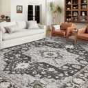 Washable Oriental Area Rug - 9x12 Rugs for Living Room Soft Carpet for Bedroom Waterproof Floral Distressed Indoor Stain Resistant Non-Shedding Floor Carpets (Black, 9x12)