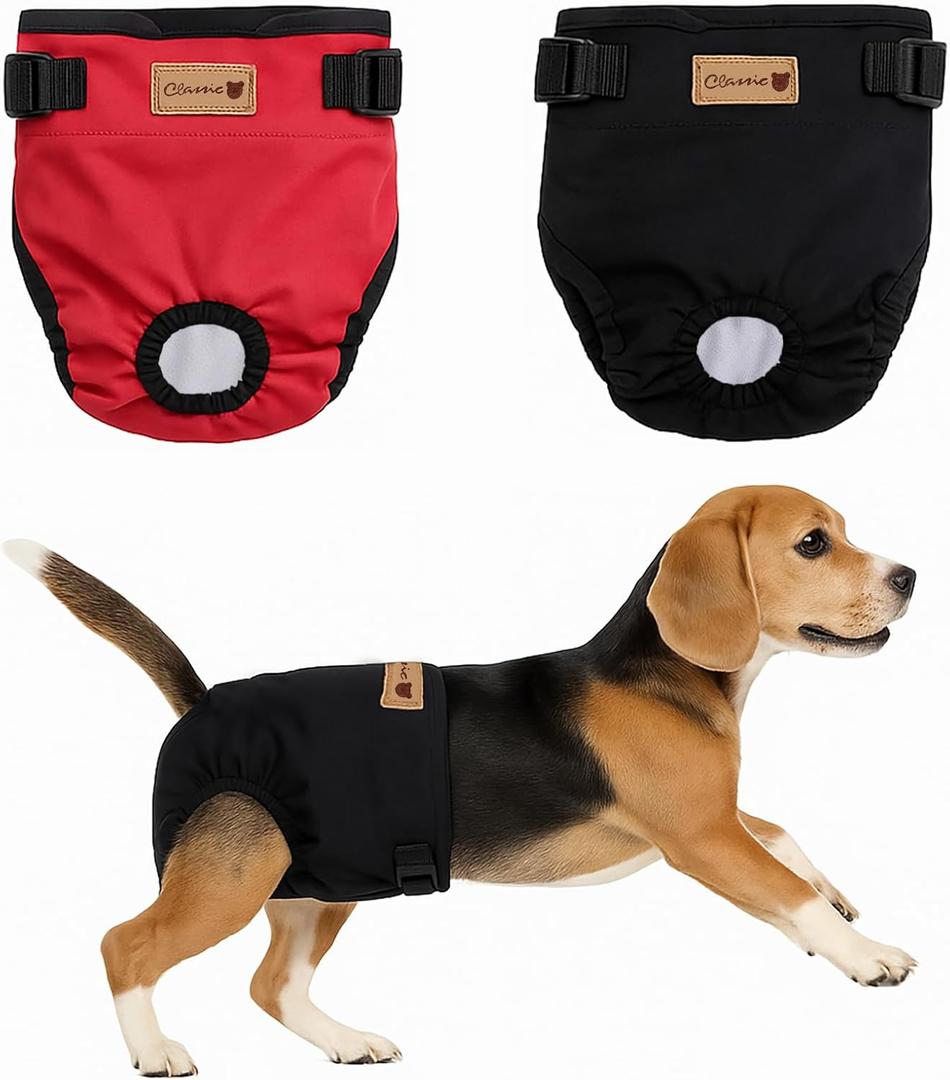 2-Pack Dog Diapers Female |Puppy Essentials Washable & Reusable,Suitable for Period Diapers, Dog Pants to Prevent LickingBlack&red Large