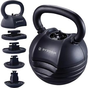 BYZOOM FITNESS Pure Series Adjustable Kettlebell 30/40/50LB - 5-IN-1 Weight Change, Patented Quick-Change Machenism, Ergonomic Curved Handle for Home Gym, Strength Training, HIIT, White OR Black