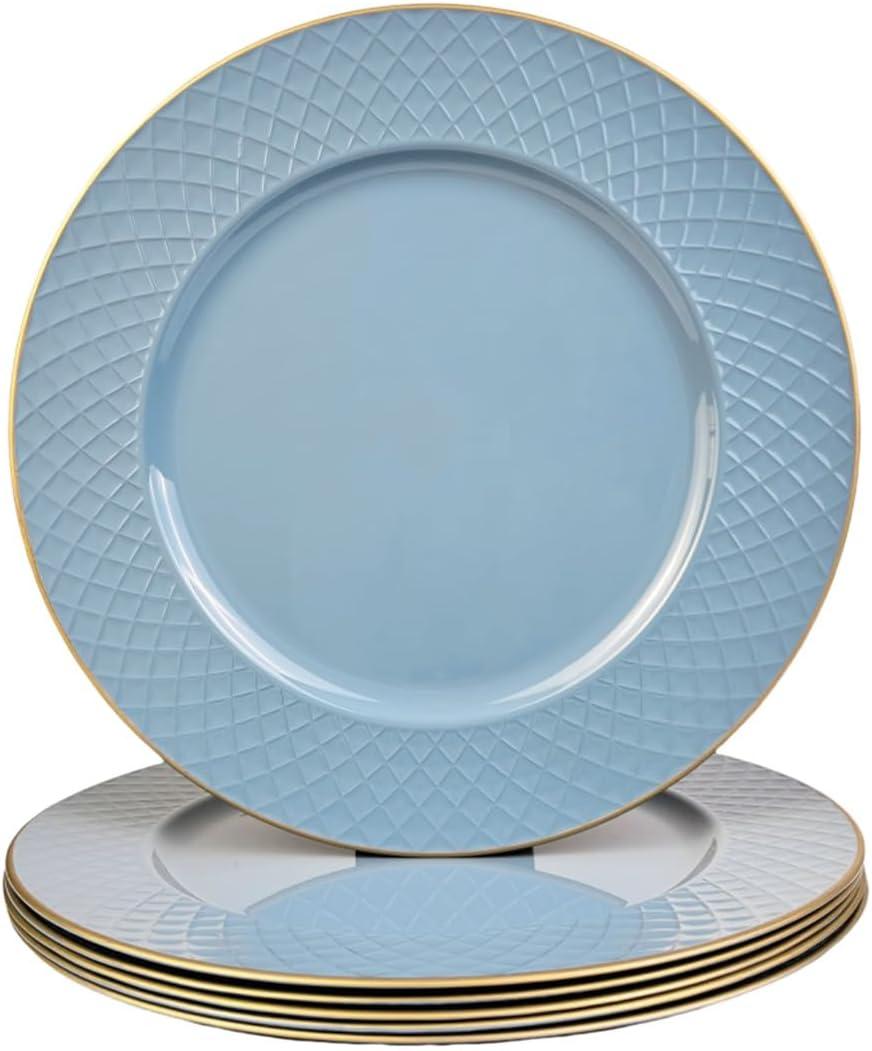 Light Blue Charger Plates, 13" Round Chargers for Dinner Plates, Plastic Chargers for Parties, Table Setting, Holidays, (Set of 6)