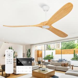 72 Inch Natural Wood Large Ceiling Fans Without Lights,Propeller Outdoor Ceiling Fans Without Lights with Wall Switch and Remote Control,Quiet DC Motor,3 Blades Ceiling Fan for Patios