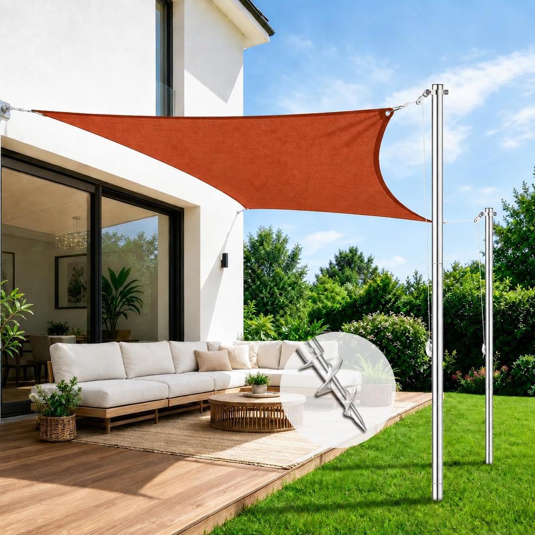 Stainless Steel Shade Sail Poles, 10FT Heavy Duty Sun Shade Poles with Pulley System, Weather-Resistant Shade Sail Post Kit for Backyard Patio Garden, Adjustable Shade Canopy, Screw in 2 Pack