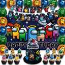 42Packs Among Game Party Supplies Pack Includes，Banner，Cake Topper，Blackdrop,Balloons for Among Birthday Party Decoration
