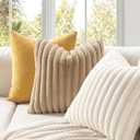 MIULEE Faux Fur Decorative Throw Pillow Covers 20x20 Inch Set of 2, Modern Spring Home Decor Soft Plush Couch Pillows Cozy Fluffy Cushion Covers for Sofa Khaki