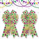 2 x Hying 2 Pieces Mardi Gras Bows for Wreath, Mardi Gras Wreath Bows Green Gold Purple Buffalo Plaid Bows Fat Tuesday Gift Bows for Front Door Mardi Gras Masquerade Cosplay Party Decor Supplies (Style 32pcs Words)