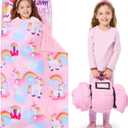 JOIEDOMI Toddler Sleeping Bag for Kids 55''x30'' Nap Mat with Removable Pillow and Minky Blanket for Toddler Ages 3-7 Roll Up Soft Kids Sleeping Bag for Boys Girls Kindergarten Daycare Sleepover (Pink Unicorn)
