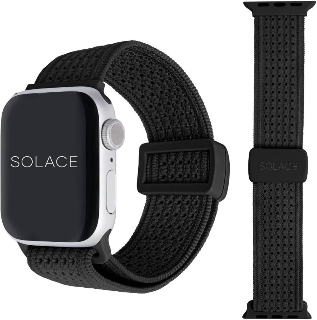 Solace Sport Adapt Bands - Apple Watch Bands, Breathable Nylon with Magnetic Clasp, Unisex Smart Watch Band, Apple Watch Strap, Black 38/40/41/42MM