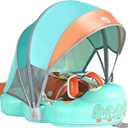Mambobaby Float with Canopy and Tail New Upgraded Non-Inflatable Baby Pool Float Mambo Float Swim Trainer Solid Infant Swim Float Adjustable Pearl Foam Baby Swim Ring