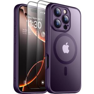 SPIDERCASE Magnetic for iPhone 16 Pro Max Case, Translucent Matte [2Pcs Tempered Glass Screen Protector] [Upgraded Full Camera Protection] Phone Case,Purple