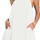 AUSELILY Womens Summer Dress Sleeveless Halter Neck Beach Dress Casual Sundresses with Pockets (White)