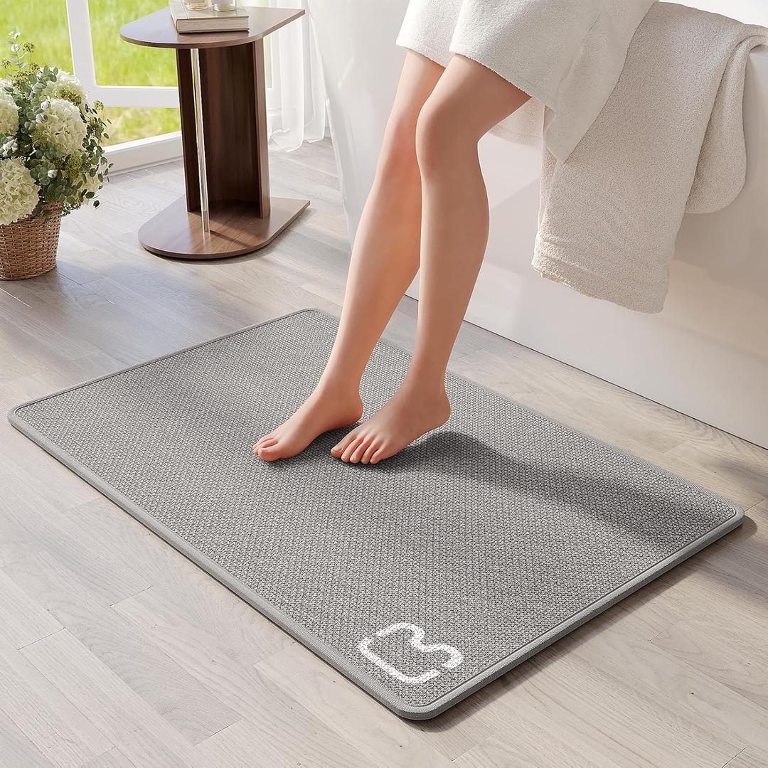 Non Slip Bath Mat Bathroom Rugs, Rubber Backing Braided Ultra Thin Bath Mats, Super Absorbent Quick Dry Bath Rug Shower Mat, Bathroom Floor Mat Fit Under Door, Machine Washable, Gray 24" x 35"