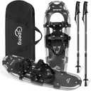 Upgraded 3-in-1 Xtreme Lightweight Terrain Snowshoes with Crampon Protector for Men Women Youth Kids, Aluminum Alloy Terrain Snow Shoes with Trekking Poles and Carrying Tote Bag, Black, 25"