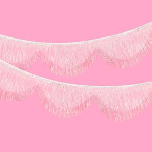 White Iridescent Scalloped Layered Fringe Banner 5.9ft Bachelorette Party Decorations, Birthday Party Decor, Baby Shower Supplies, Photo Booth Banner Backdrop