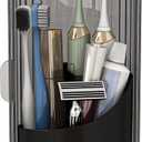 Dustproof Toothbrush Holders with Cover, Rotating Electric Toothbrush and Toothpaste Holder for Bathroom Countertop, 3 Slots Makeup Brushes Organizer, Grey Black