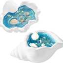 Shell Candles, 2-Pack Scented (Bluebell & Frangipani), Ocean-Inspired Soy Candles in Reusable Seashell Holders, Blue & White Coastal Bathroom Decor & Beach House Gifts