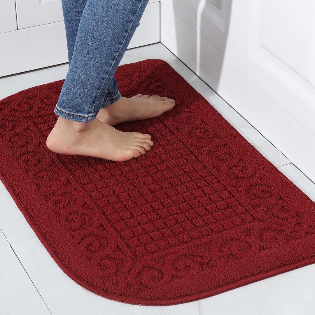 COSY HOMEER 27X18 Inch Anti Fatigue Kitchen Rug Mats are Made of 100% Polypropylene Half Round Rug Cushion Specialized in Anti Slippery and Machine Washable (Burgundy 1 pc)