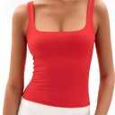 Womens Square Neck Tank Tops Double Lined Basic Tanks Sleeveless 2025 Summer Collection (XL)