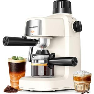 KEENSTAR 3.5Bar Espresso Machine with Milk Frother, 800W Compact Espresso and Cappuccino Machine with Preheating Function, 4 Cup Espresso Maker for Cappuccino or Latte, Gift for Coffee Lover (Creamwhite)