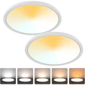 Aialun 16/20/24W Led Ceiling Lights Flush Mount, 0.67" Super Slim 12 Inch Ceiling Lights Dimmable, 2700K-6500K 5 Color Selectable Close to Ceiling Light fixtures for Bathroom, Kitchen, Hallway, 2 Pack