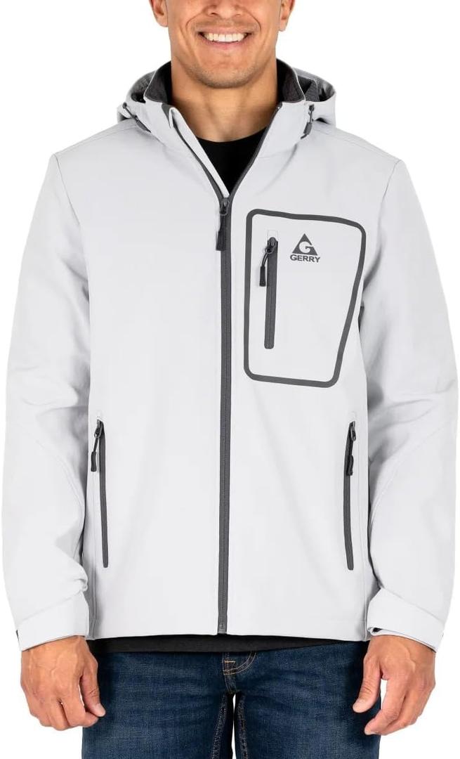 Gerry Mens Softshell Jacket  Water & Wind Resistant, Adjustable Hood & Cuffs, Heavyweight Outdoor Coat (X-Large, Gray)