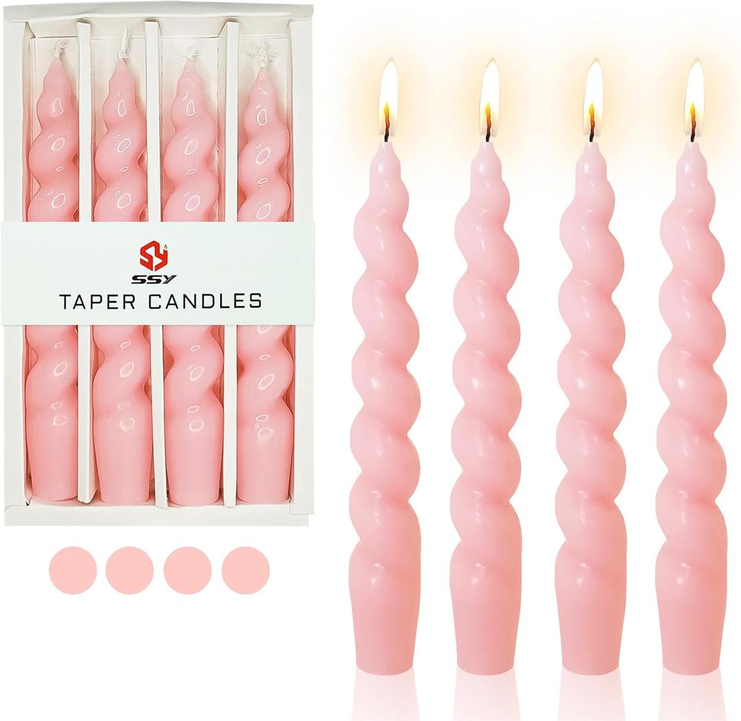 Pink Candlesticks Short Taper Candles - 7 inches Funky Candle Sticks Spiral Tapered Candles Twisted Candles for Home Dcor Dinner Weddings Women Gifts (2D4PC-PINK)