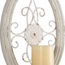 SOFE Rustic Oval Pillar Candle Wall Sconce - Distressed White Wall Candle Holder - Unique Metal Metal Wall Sconce - Scrollwork Wall Decor for Living Room, Bedroom, Entryway