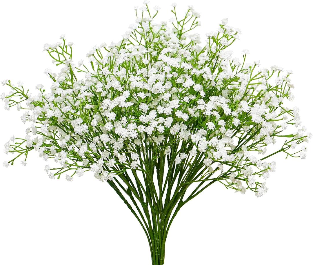 Gypsophila Artificial Flowers, Pack of 5 White Gypsophila Plants for Wedding Bridal Bouquets Decoration (White)