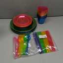 Supernal 216pcs Plastic Dinnerware Set include Rainbow Disposable Plates for Party Heavy Duty,Colorful Disposable Cups,Plastic Silveware in Neon Pink,Blue,Green,Yellow, Pefect for Birthdays