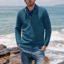 PJ PAUL JONES Men's Quarter Zip Sweater Slim Fit Casual Pullover Sweater Mock Neck Polo Sweaters (Teal, S)