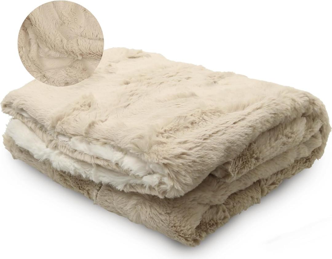 Peluche Lux Faux Fur Blanket - Luxurious Cuddle and Swaddle for Newborn - Soft Plush Blankey - Fuzzy Baby Blankets for Boys & Girls (Champagne and Natural, 29" x 36")