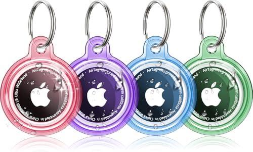 4 Pack Airtag Holder,Air Tag Case with Keychain,Lightweight Anti-Scratch, Easy Installation,Shockproof & Dustproof for Pet Tracking, Bags,Luggage,Keys,Kids,Pet Collar (Green+Purple+Blue+Pink)