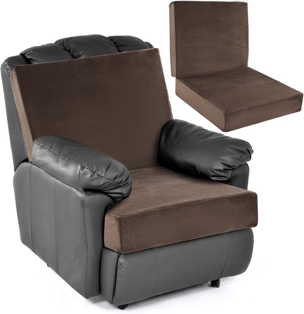 HOMBYS Foam Lumbar Support Pillow for Recliner with Recliner Chair Seat Cushion-Thick Seat Cushion for Elderly with Long Back Support, Extra Large & Non-Slip, Brown, 20"x20"x4"+21"x20"x2.8"