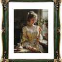 Vintage Picture Frame 6x8 Green Antique gold Photo frame with White Mat 5x7 Ornate picture frames with Acrylic Glass Baroque Tabletop Wall Hanging Home Decor Picture Frames