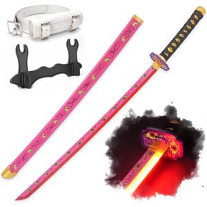 Zisu Light Up Demon Katana Sword - 40-Inch Katana with Rechargeable Battery - Full Kit with Sword Stand and Belt (Kokushibou)