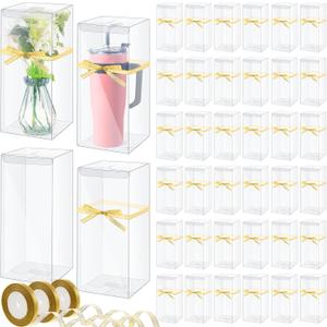 Beeveer 50 Pcs Mug Gift Boxes Clear Tumblers Packaging Box with Ribbon for Sublimation Tumblers Compatible with 11oz 12oz 15oz 20oz 30oz 40oz(12.6 x 5.5 x 4.3 Inch)