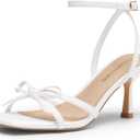 DREAM PAIRS Women's Bow Heels -Kitten Heels for Women, Square Toe Strappy Heeled Sandals, Elegant Wedding & Bridal Bownots Sandals for Formal & Special Occasions, 10
